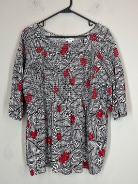 J. Jill Smocked Top Women's 2X Floral Pullover Babydoll 3/4 Sleeve